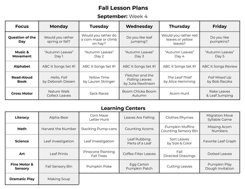 Fall Preschool Activity Lesson Plans