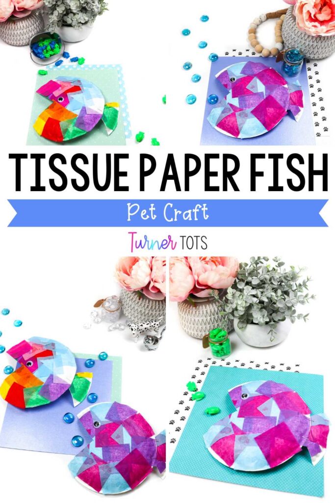 Paper plate tissue paper fish craft as one of our easy pet art activities for preschoolers.