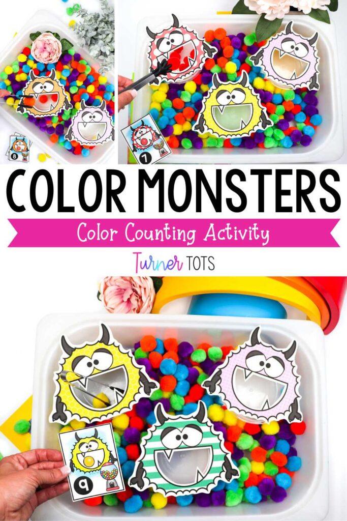Color monsters with open mouths for preschoolers to feed pompom gumballs into.