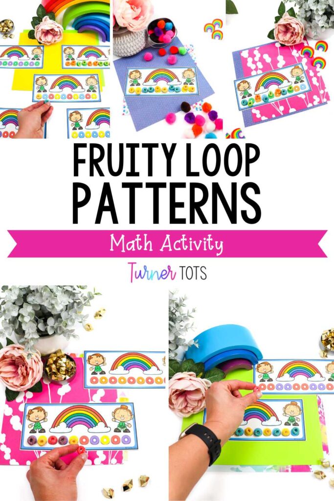 Fruit Loop patterns made on these color pattern cards as one of our rainbow math activities for preschoolers.