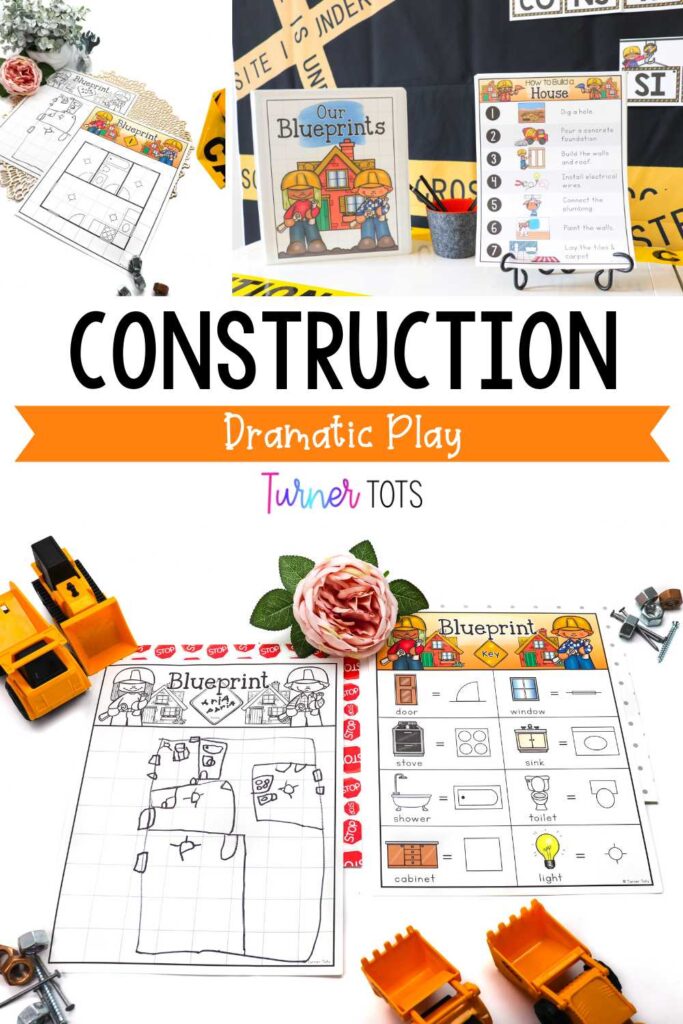 Preschoolers can pretend to be architects by drawing their house blueprints in this construction dramatic play center.