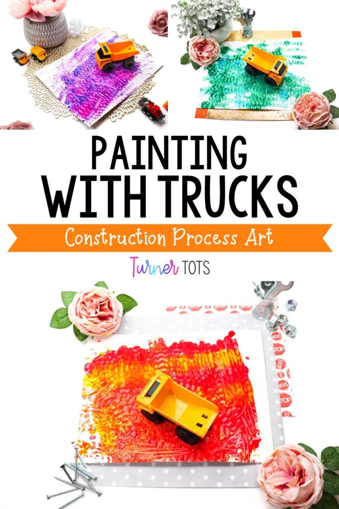 Process art painting with construction vehicles.