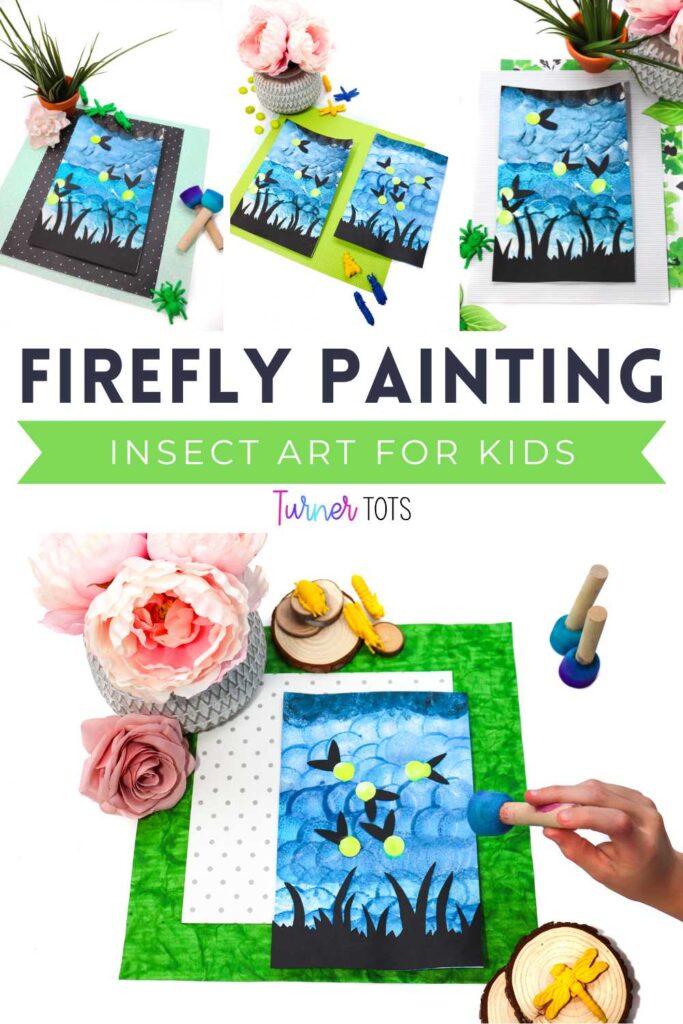 Firefly paintings with shades of blue and glowing fireflies on top.