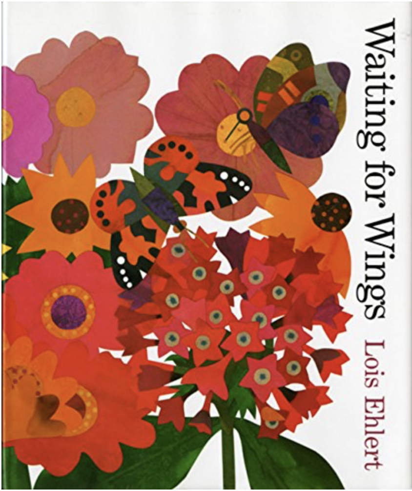 Waiting for Wings by Lois Ehlert includes an illustrated cover of butterflies on flowers.