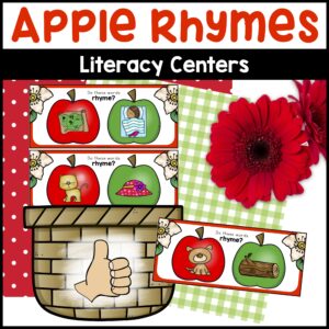 Apple Rhyming Literacy Activity - Rhyming Words Literacy Center Word Families