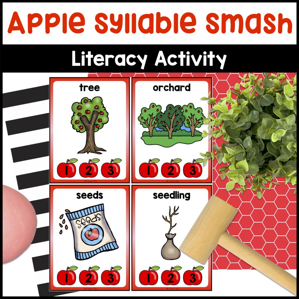 Apple Syllable Activity for Apple Literacy Centers - Counting Syllables Game