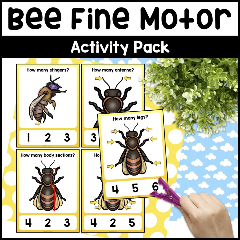 Bee Fine Motor Activities w/ Parts of a Bee Cards, Pollination & Nectar Game