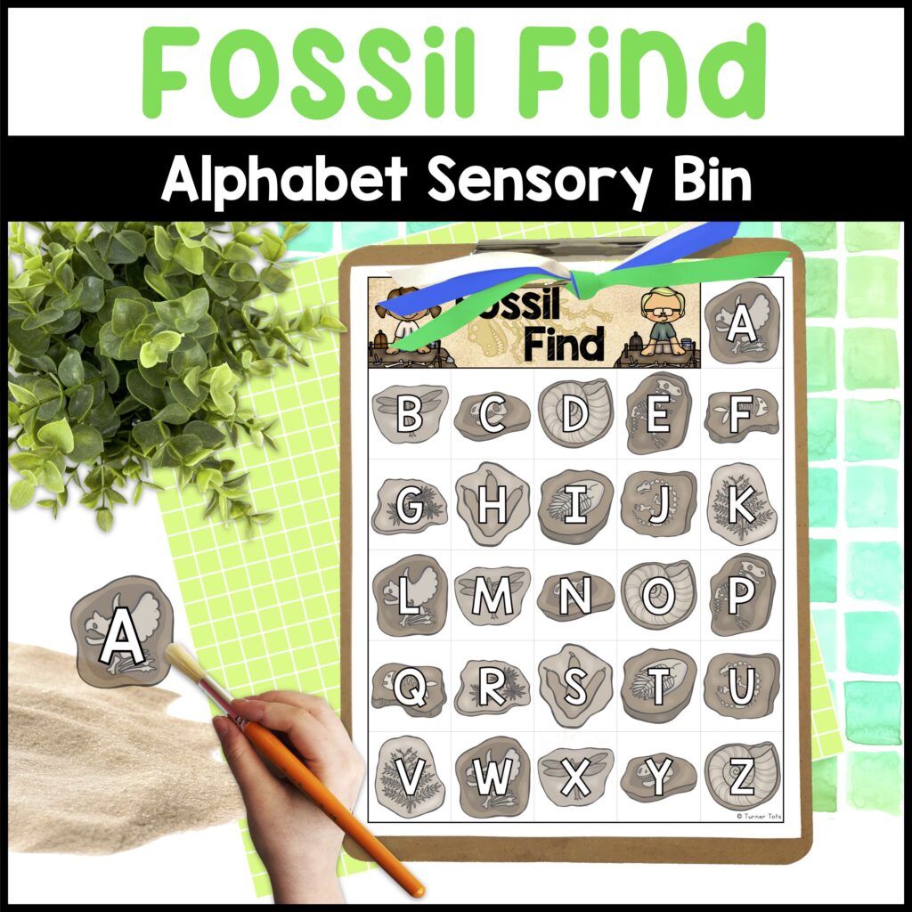 Dinosaur Alphabet Sensory Bin Activities -  Fossil Letter Matching Preschool Dino Bones Center
