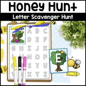 Honey Hunt Letter Scavenger Hunt – Bee Literacy Activity Letter Recognition Game