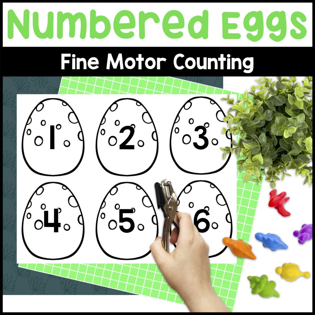 Numbered Eggs Dinosaur Counting Activity for Fine Motor Skills
