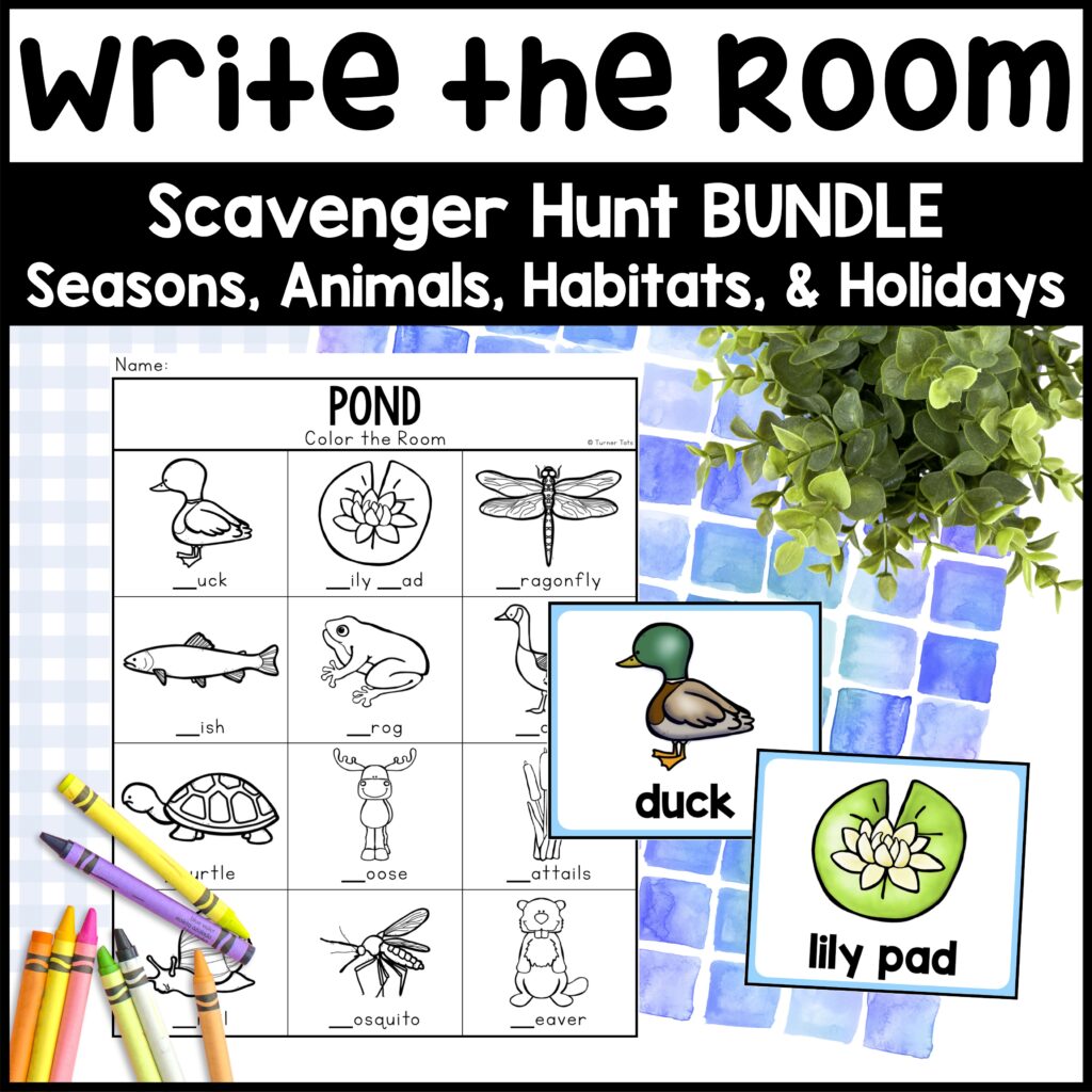 Write the Room Scavenger Hunt Bundle: Writing Centers for Animals, Seasons, Habitats, Holidays