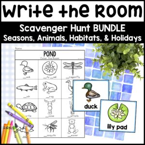 Write the Room Scavenger Hunt Bundle: Writing Centers for Animals, Seasons, Habitats, Holidays